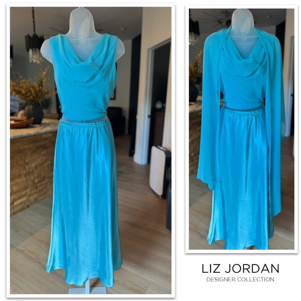 LIZ JORDAN 3 Piece Skirt Set with Scarf. Size 10